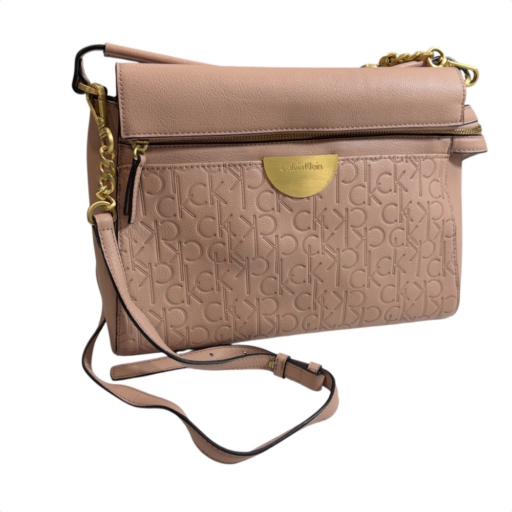 Calvin Klein Faux Leather Pink Logo Sachel‎